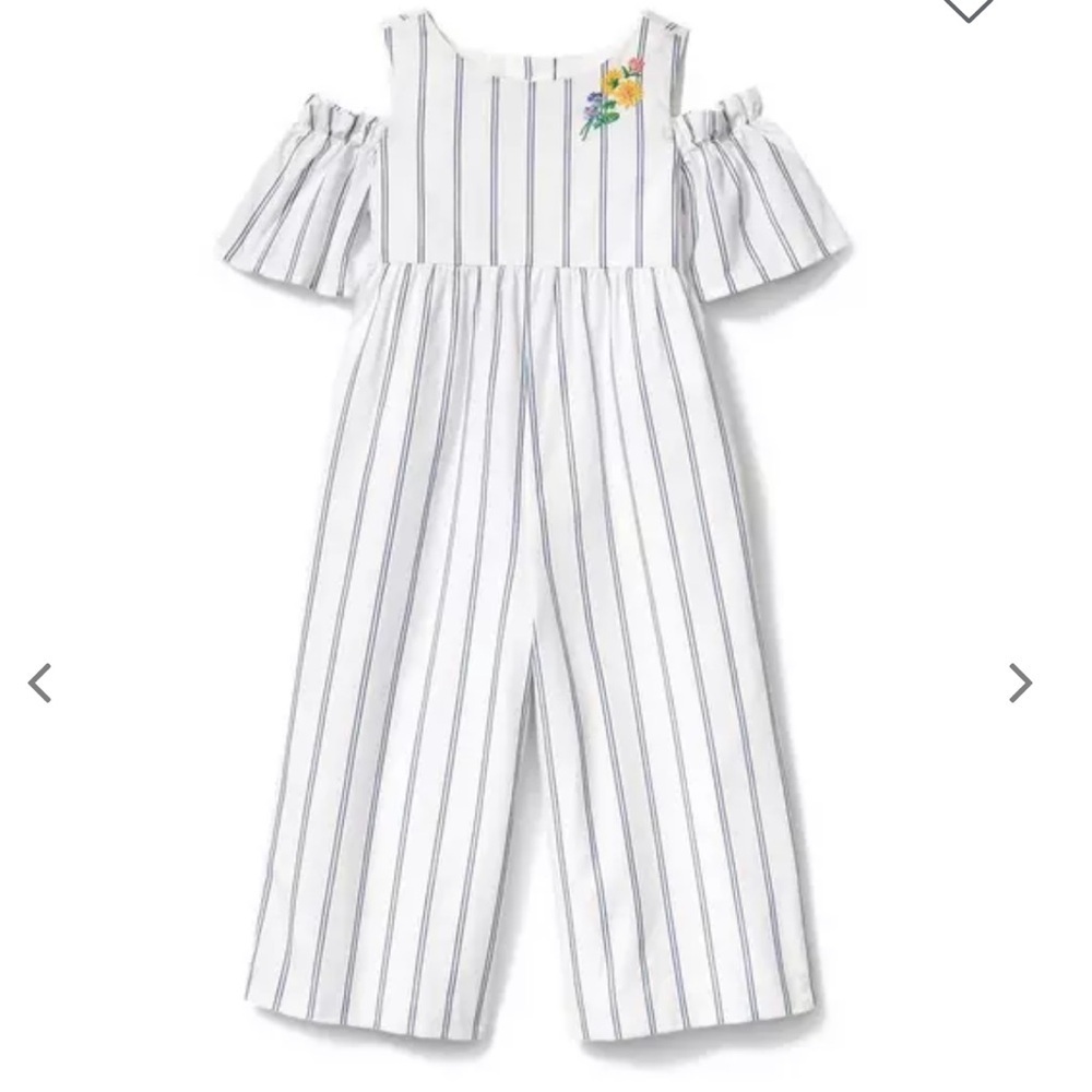 Janie and Jack White Blue Striped Cotton Jumpsuit Size 12 New